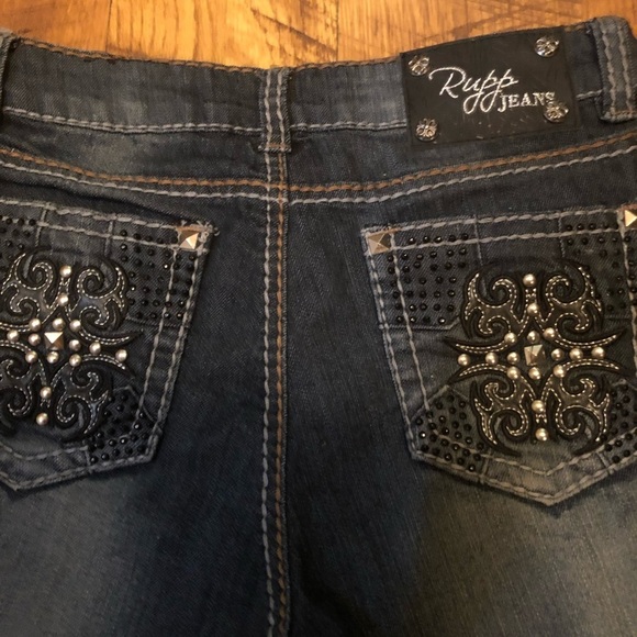 Blingy Blue Straight Leg Jeans with Contrast Stitching - Picture 7 of 9